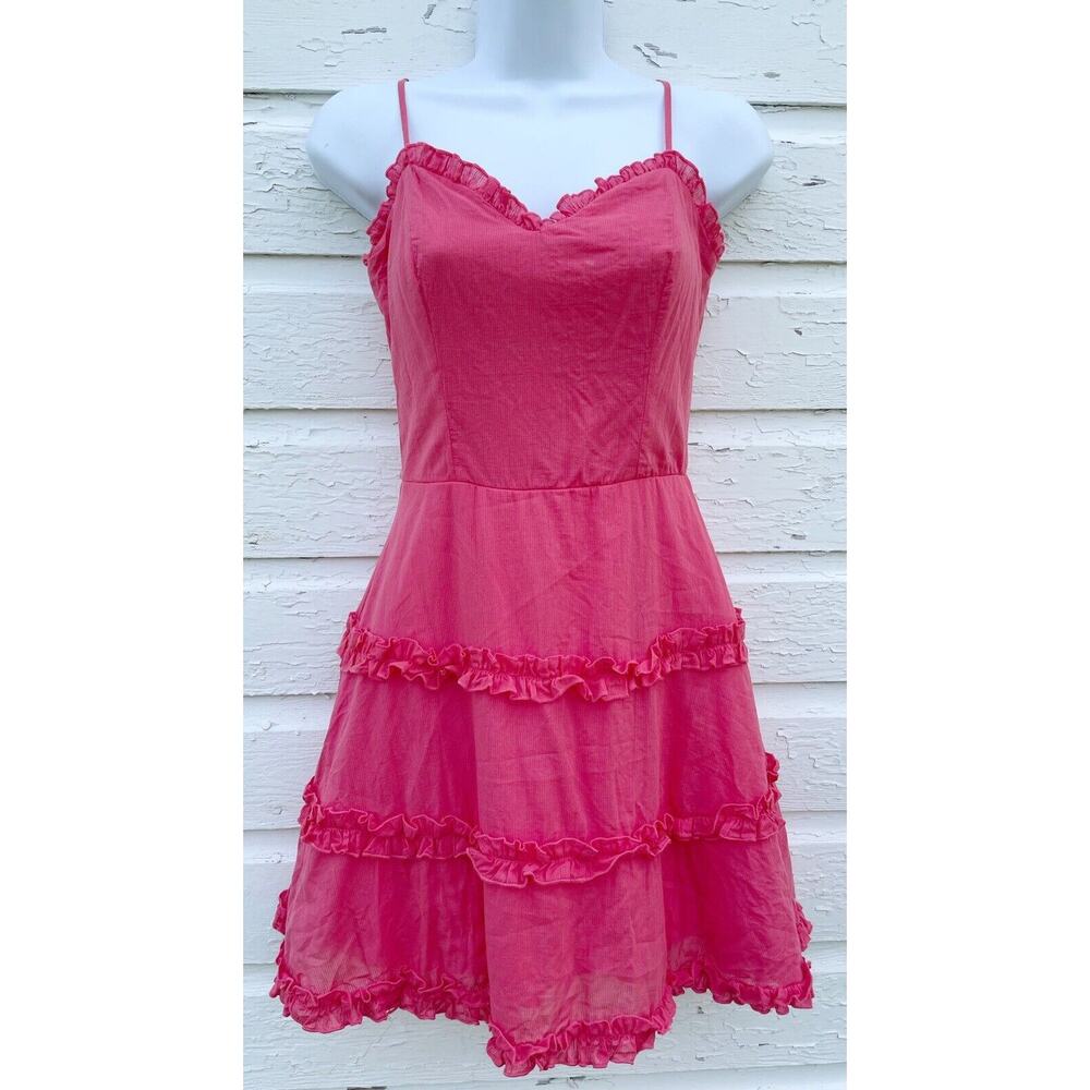 Mi Ami Dress Womens XXS Pink Tiered Ruffle Sweatheart Sleeveless Mini Strappy